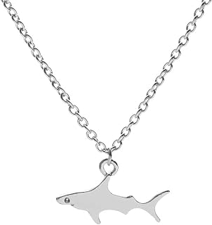 Minimalist Cute Great White Shark Pendant Necklace Women's Simple Design Whale Sea Animal Necklace 18"(16"+2" extra)