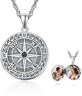 KINGWHYTE Compass Locket Necklace 925 Sterling Sliver that hold pictures Oxidized Retro Celtic Jewellery Compass Birthday Gifts for Men Women with Stainless Steel Chain 55cm