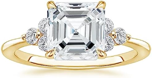 10K Solid Yellow Gold Handmade Engagement Ring 3.0 CT Asscher Cut Moissanite Diamond Solitaire Wedding/Bridal Ring Set for Women/Her Propose Ring