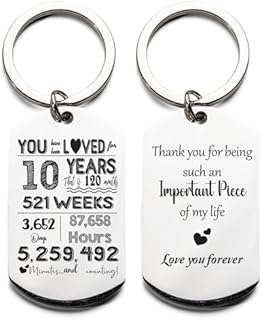 10 Year Anniversary Wedding Gifts For Him, Men, Husband, Boyfriend, Her, Wife, Women - 10th Wedding Gifts - Sweet & Unqie Wedding Gift - Laser Engraved on 2 Sides Keychain