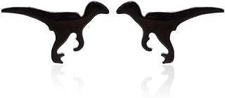 Unisex Brontosaurus Dinosaur Stud Earrings in Black Zinc Alloy with Secure Push-Back Design