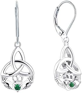 JO WISDOM Sterling Silver Claddagh Hoop Earrings with Cubic Zirconia Gem Drop Design and Lever Back Finding
