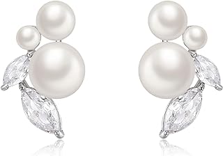 Crysdue Elegant Simulated Pearl Crystal/Cubic Zirconia Dangle Earrings for Women Bride
