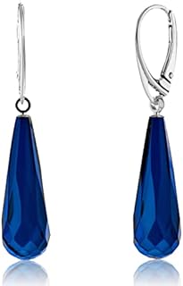 Amber Dangle Earrings with Sterling Silver Lever Back Clasp for Women - Mid-Century Sapphire Blue Design