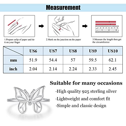 Simple Butterfly Rings for Women Sterling Silver Stackable Filigree Butterfly Ring Jewelry Teen Girl Wife Daughter Mom