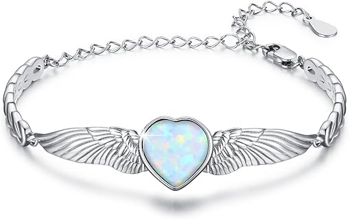 Women's Heart Bracelet Link Bracelets 12 Birthstone Bangle Charm S925 Sterling Silver Adjustable Bracelet Dainty Angel Wings Jewelry Gifts for Women Teen Girls
