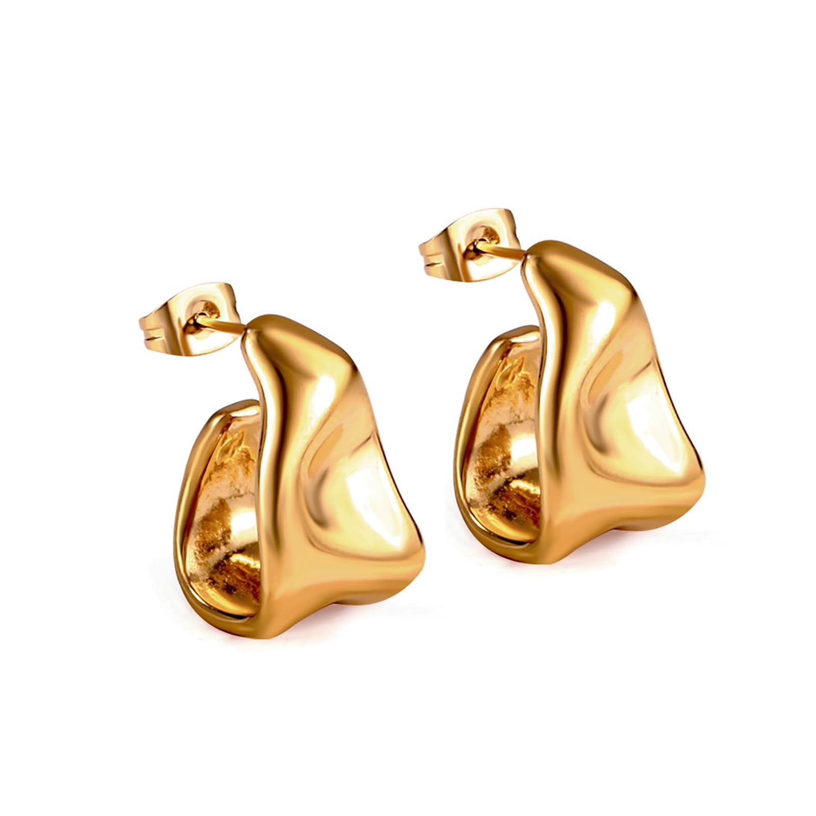 Gold Hammered Chunky Earrings Titanium Rectangle Statement Earrings for Women Teen Girls Ear Studs Geometric Drop Dangle Earrings Trendy Half Open Hoop Earrings