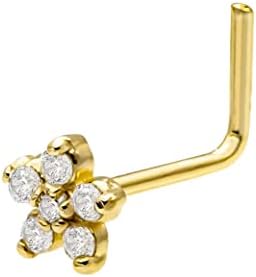 Jewelry Avalanche Moissanite 14K Yellow or White Gold Nose Stud in L Shape/Nose Bone/Nose Screw Design – Ideal for Birthday Gifts and Special Occasions – Solid USA-Made Gold – VVS1 Clarity and Grade D Color – 20G Nose Ring