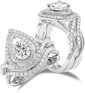 DovEggs 1.25ct Center 5X8mm G-H-I Color Pear Shaped Cut Moissanite Infinity Twisted Vine Simulated Engagement Ring Bridal Set with accents 14K Gold QUALITY Silver Engagement Ring for Women