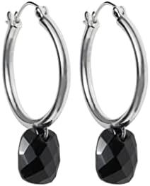 YoTreasure Black Onyx Carnelian Amethyst Citrine White Topaz Blue Turquoise Larimar 925 Sterling Silver Hoop Earring