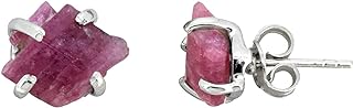 Raw Pink Tourmaline Stud Earrings in Solid 925 Sterling Silver with Post-Connector Backing - Expertly Crafted in India for Elegant Style Statement