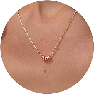 Chic Women's Beaded Pendant Necklace with Box Chain - Dainty, Adjustable Brass Necklace featuring Sliding Gold Beads - Hypoallergenic, Nickle-Free, and Perfect for Gifting