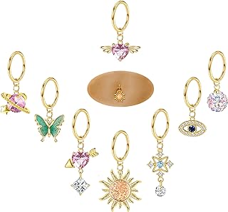 JOERICA 14G Clicker Belly Button Ring Hoop 316L Surgical Steel Dangle Belly Button Rings Butterfly Snake Evil Eye Heart CZ Dangling Navel Rings Hoop Clicker Hinged Segment Belly Ring Hoop Gold Silver Tone 10mm