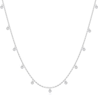 SISGEM 14k Gold Chain with 18k Gold Dangling Beads Necklace for Women, Tiny Ball Choker Necklace, Jewelry Gift for Her, 14-19 Inch