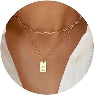 Yoosteel Layered Initial Necklaces for Women Trendy, 14K Gold Plated Paperclip Chain Necklace Personalized Letter A-Z Name Tag Pendant Necklace Gold Layered Necklaces for Women Trendy Jewelry