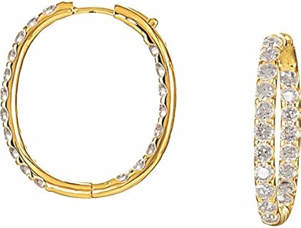 3 Carat Round Diamond Hoop Earrings in 14k Yellow Gold with Push Back, Elegantly Designed for Both Inside & Outside Sparkle