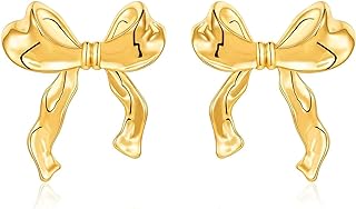 Ribbon Bow Knot Gold Bow Clip On Earrings for Women Non Pierced Earrings For Girl Birthday Gift