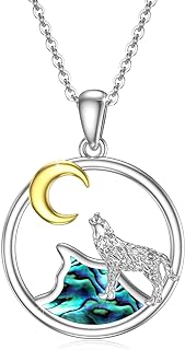 Howling Wolf & Crescent Moon Sterling Silver Necklace with Cable Chain - Hypoallergenic Jewelry for Men and Women - Ideal Gift for Birthdays, Holidays & Anniversaries