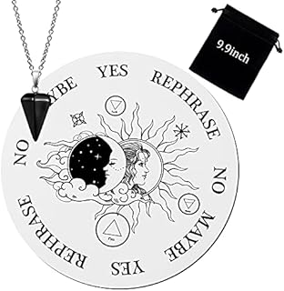 Wooden Pendulum Board Dowsing Divination Board Metaphysical Message Board Wooden Carven Witchcraft Board with Crystal Necklace for Beginner Witchcraft Altar Supplies