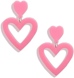 Hello Kitty Style Pink Heart Dangle Earrings with French Wire Back Finding for Women and Teen Girls