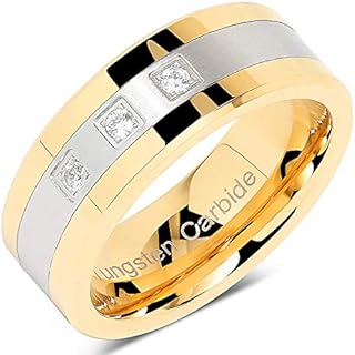 100S JEWELRY Tungsten Rings For Gold Silver Crystal Cubic Zirconia Wedding Bands Two Tone Three CZ Stone Promise Marriage Size 8-16