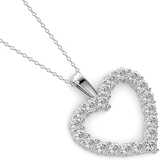 1 to 3 Carat Lab Grown Diamond Classic Heart Pendant Necklace for Women I 14k White Gold Pendant I 16 to 18 Inch Adjustable Silver Chain (E-F, VS1, cttw) I Lobster Claw Clasp
