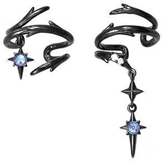 Goth Ear Cuff Earrings For Women Non Piercing Black Cross Chain Dangle Blue Cubic Zirconia Thorns Ear Bone Clip On Climber Cartilage Crawler Vintage Gothic Earring Cuffs And Wraps For Ears