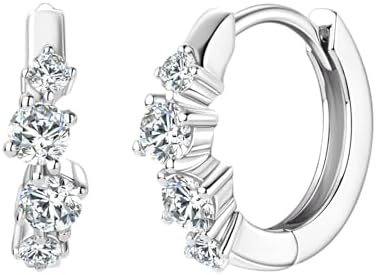 Hinged Hoop 925 Sterling Silver Moissanite Earrings For Women with 18K White Gold Plating - Hypoallergenic Earrings Fit for Sensitive Ears - Classic Round Design