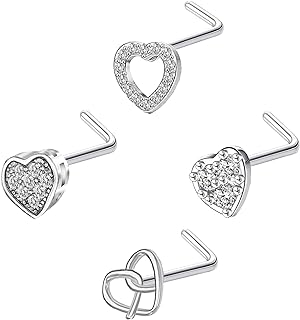 FLOGWE 20G Nose Ring Studs 316L Butterfly and Spider Nose Ring Studs CZ Heart Flower Nose Stud Surgical Steel Piercing Jewelry…