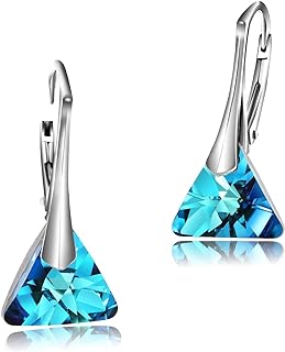 Joan Rivers Blue Austrian Crystal Clip-On Earrings with Sterling Silver Leverbacks for Women, Dangle Design