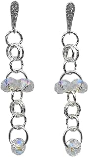 Solid 925 Sterlings Silver, Cubic Zirconia and Authentic Austrian Crystal Fancy Linear Drop Earrings