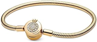 Pandora Moments Sparkling Crown O Snake Chain Bracelet, Clear CZ 18k Gold Plated Shine™ Collection Charm Bracelet