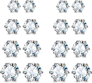 JewelrieShop Stud Earrings Surgical Steel Earrings for Sensitive Ears Stud Earrings Pack Hypoallergenic Cubic Zirconia Earrings for Women (Silver, 3-8mm, 5 Pairs / 6 Pairs / 8 Pairs)