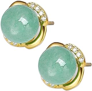 ZYINING Unisex Jade Stud Earrings in 925 Sterling Silver with Push-Back Mechanism, Green Jade Crown Studs - An Elegant Good Luck Gift for Graduation, Birthday, Anniversary