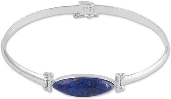 NOVICA Handmade Lapis Lazuli Pendant Bracelet .925 Sterling Silver from Peru Bangle Birthstone Gemstone Modern 'Eternal Gaze'