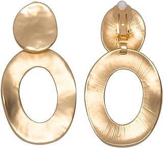 Big Metal Clip On Earrings, Large Round Oval Rectangle Square Gold Silver Statement Metal Clip On Earrings for Women