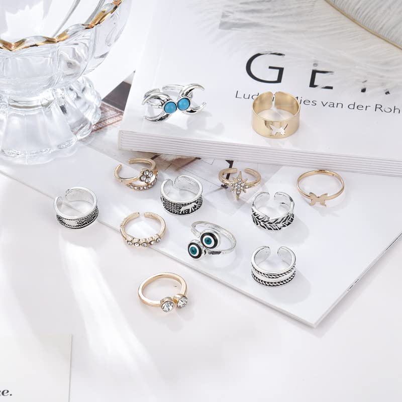 27 Pcs Open Toe Rings Set for Women Adjustable Vintage Retro Toe Ring Summer Beach Foot Jewelry Boho Knuckle Finger Tail Rings