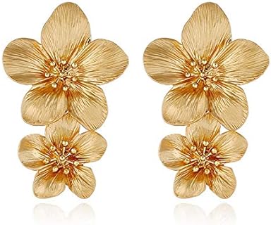 Large Double Flower Earrings Candy Color Metal Flower Dangle Earrings Romantic Boho Sweet Gold Chic Wild Flower Statement Earrings for Women Girl Wedding Party Jewelry-gold