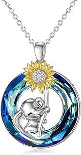 Sunflower Elephant Necklace 925 Sterling Silver Austria Crystal Pendant Necklaces Jewelry for Women Girl Birthday Christmas's Day Mother's Day Gifts