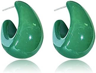 Chunky Green Hoop Earrings for Women, Lightweight Waterdrop Hollow Open Hoops Earrings for Acrylic Maked, Hypoallergenic Trendy Fashion Jewelry for Girls Women