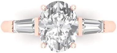 Clara Pucci 2.5ct Oval Baguette cut 3 stone Solitaire White Lab Created Sapphire Engagement Promise Anniversary Bridal Ring 18K Rose Gold