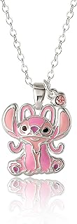 Lobster Clasp Crystal-Covered Angel Pendant Necklace, Official Disney's Lilo & Stitch 16+2 C-Link Chain, Silver Plated Brass, for Women - Angel Design