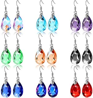 9 Pairs Dangle Earrings for Women Multicolor Crystal Earrings Dangle Drop Earrings Rainbow Crystal Earrings for Girls