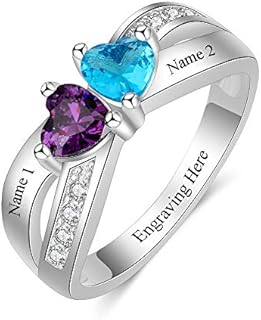Personalized 2 Simulated Birthstone Rings for Women Mothers Ring with Names Custom Promise Rings for Women