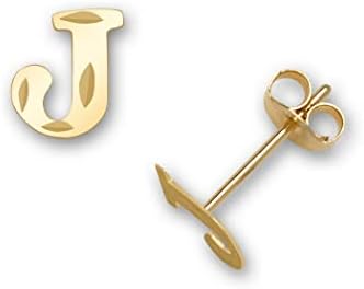 Jewelryweb - Solid 14k Yellow Gold Small Diamond-cut Initial Stud Earrings - 6mm - Personalized Gifts for Women Girls - Cartilage Piercing Earrings