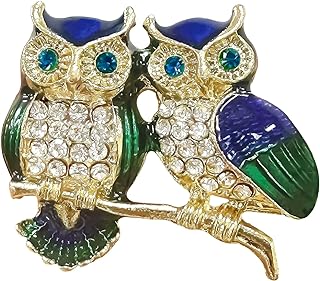 CAIRIAC Owl Brooch With Pin Clasp and Rhinestones - Gold Alloy Owl-Shaped Pin Covered in Sparkling Green Rhinestones, Ideal for Men and Women