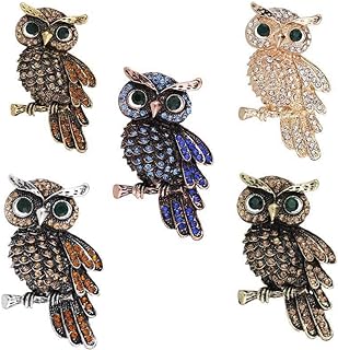 GOLDEN STRAWBERRY 5 PCS Rhinestone Crystal Elegant Owl Fashion Brooch Pin Lapel Pins for Women (5 Colors)