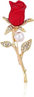 Seakuur Floral Elegant Red Rose Shape Brooch Pin for Women Grils Mothers Day Accessory