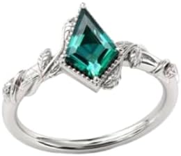 Generic Antique Kite Shaped 1 CT Engagement Ring 925 Silver/10K/14K/18K Solid Gold Green Emerald Wedding Ring Emerald Leaf Style Wedding Ring Art Deco Anniversary Ring, White
