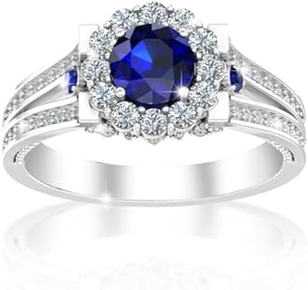 Platinum Silver Sapphire Engagement Ring for Women with Brilliant Round Design